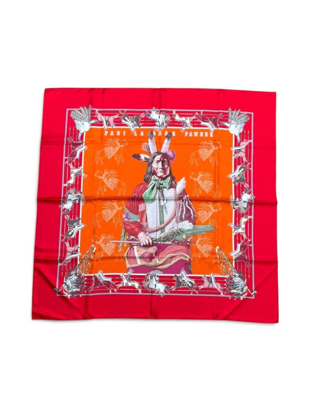 HERMES "Pani La Shar Pawnee" Silk Scarf By Kermit Oliver